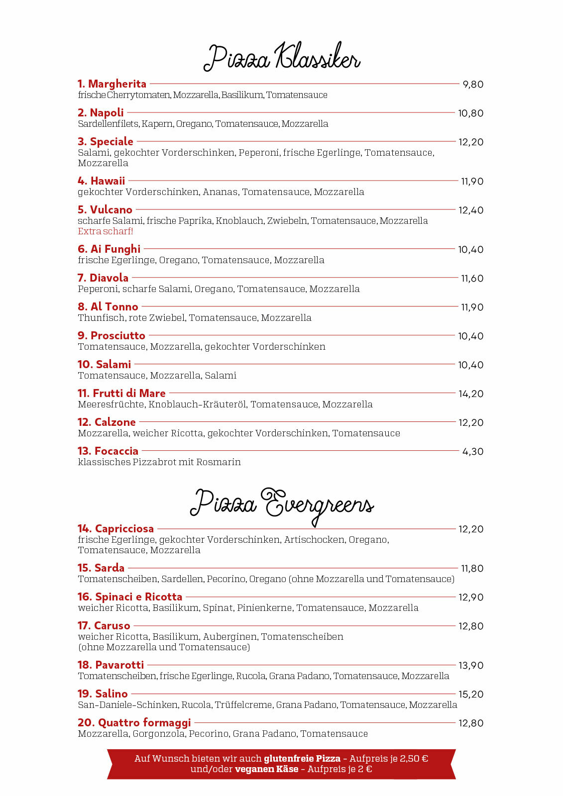 Pizza Klassiker, Pizza Evergreens - Salino Pizza Klassiker, Pizza Evergreens - Salino