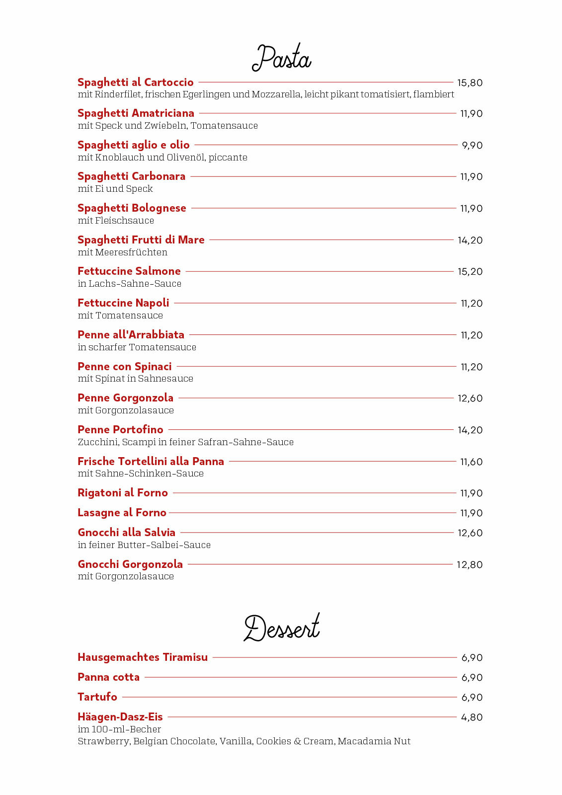 Pasta, Dessert - Salino Pasta, Dessert - Salino