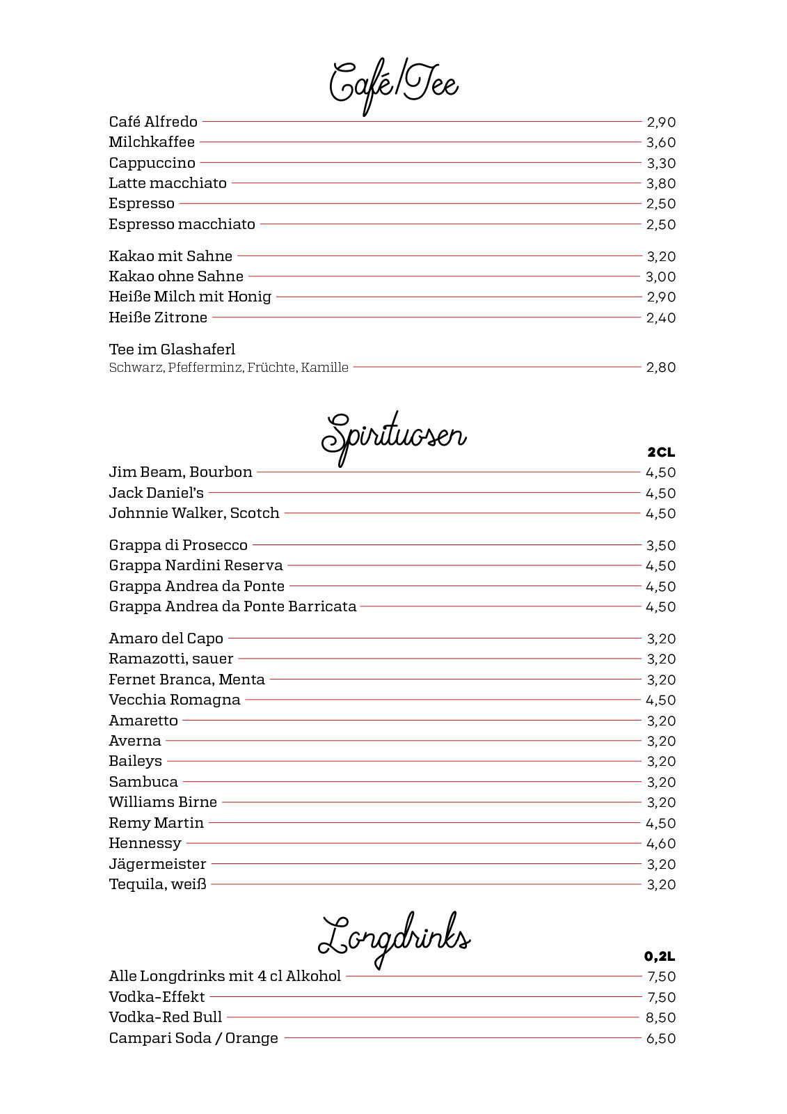 Cafe, Tee, Spirituosen, Longdrinks - Salino Cafe, Tee, Spirituosen, Longdrinks - Salino