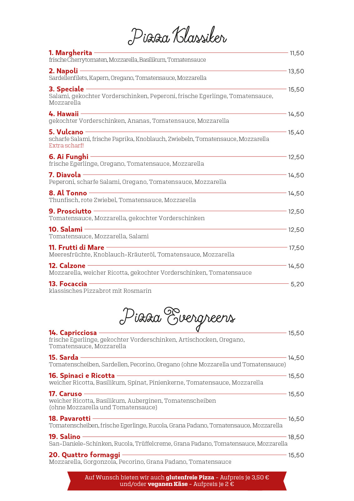 Pizza Klassiker, Pizza Evergreens - Salino