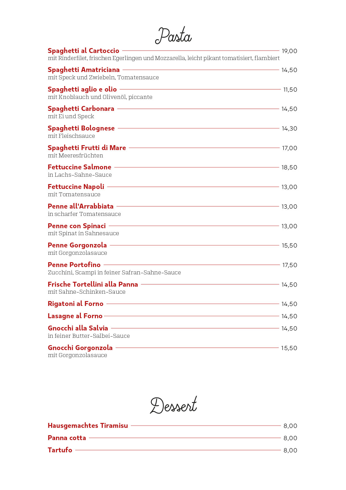 Pasta, Dessert - Salino