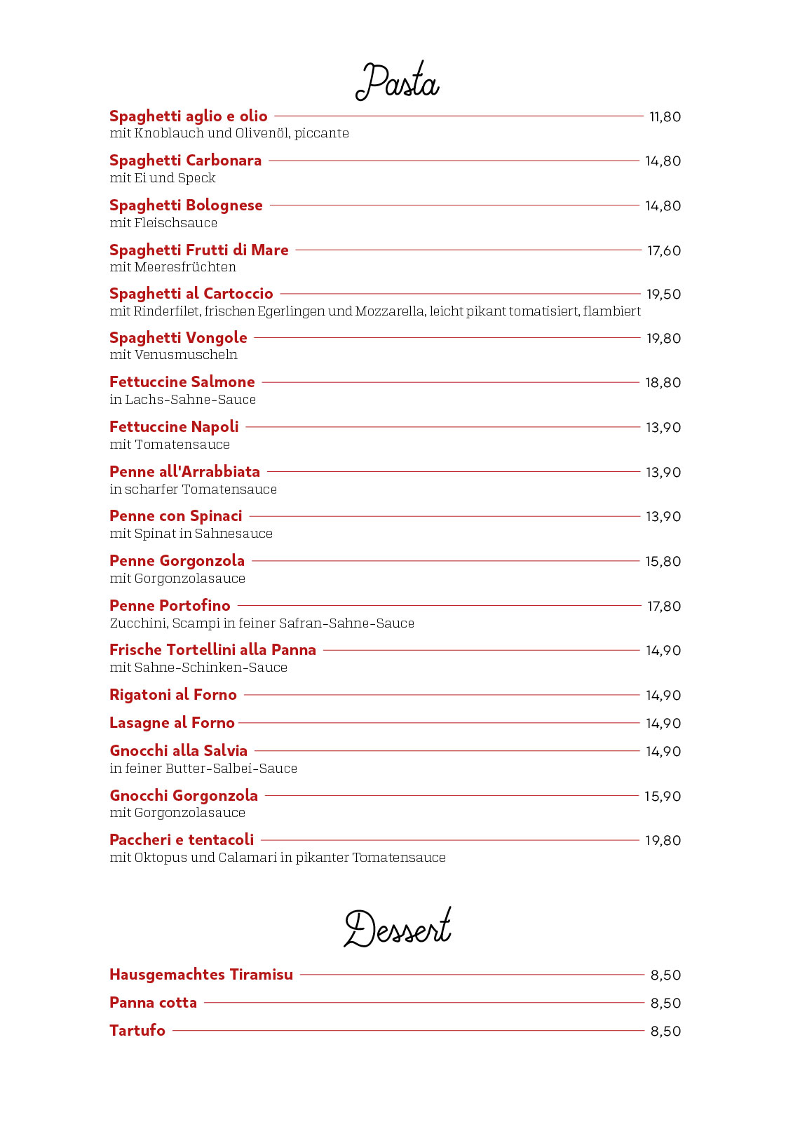 Pasta, Dessert - Salino